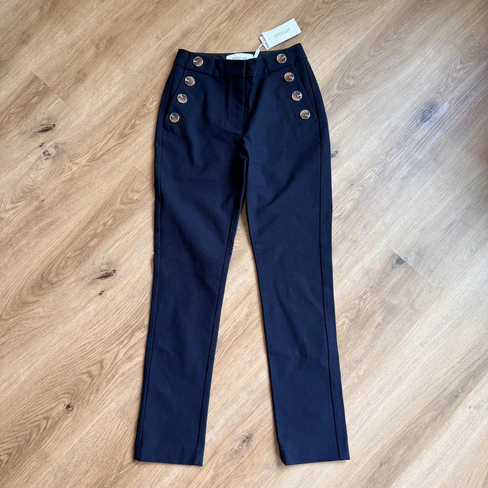 NWT Derek Lam 10 Crosby Sailor Pants Midnight Navy Blue Button Detail Size 0